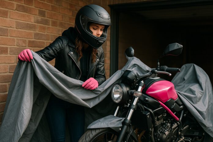 Motorrad-Winterschlaf: Vorbereitung durch eine Bikerin. Motorrad richtig einmotten.