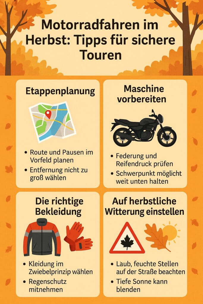 Tipps für Motorradtouren im Herbst 4 Infografik: Tipps für Motorradtouren im Herbst. Auf Tour mit dem Motorrad im Herbst
