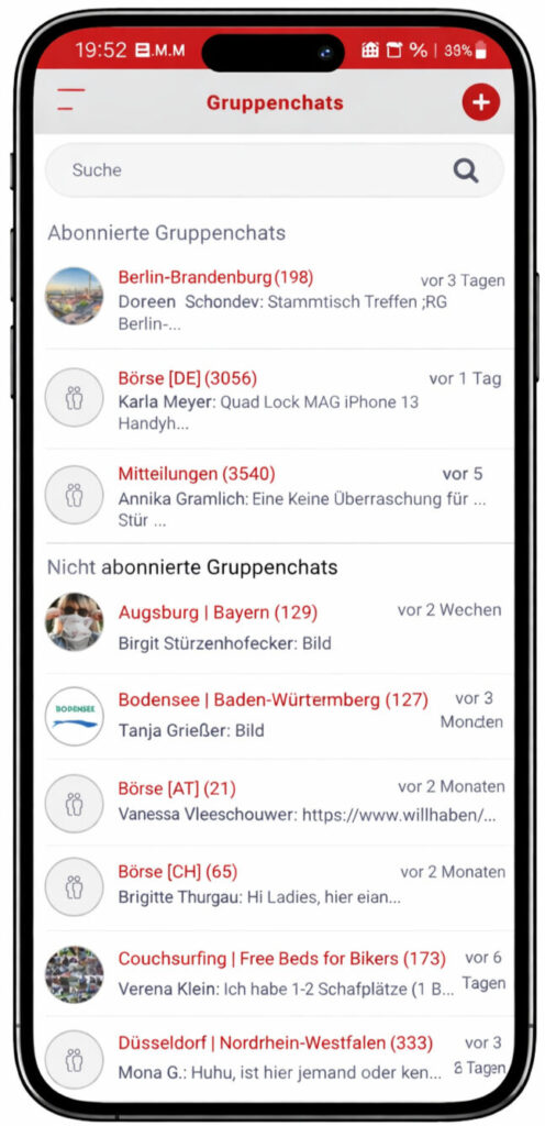 Gruppenchats für Frauen, Motorrad- und Biker-Communities in Deutschland und Europa.