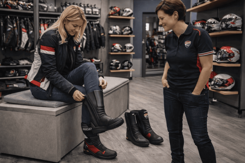 Ducati Stiefel Anprobe im Laden