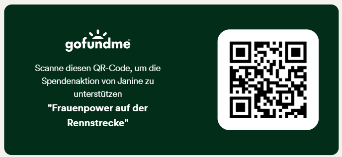 Staffelfahrt mit Herz & Haltung: SHE RIDES quer durch Deutschland 1 Gofundme QR-Code für Spendensammlung Frauenpower auf der Rennstrecke 2025