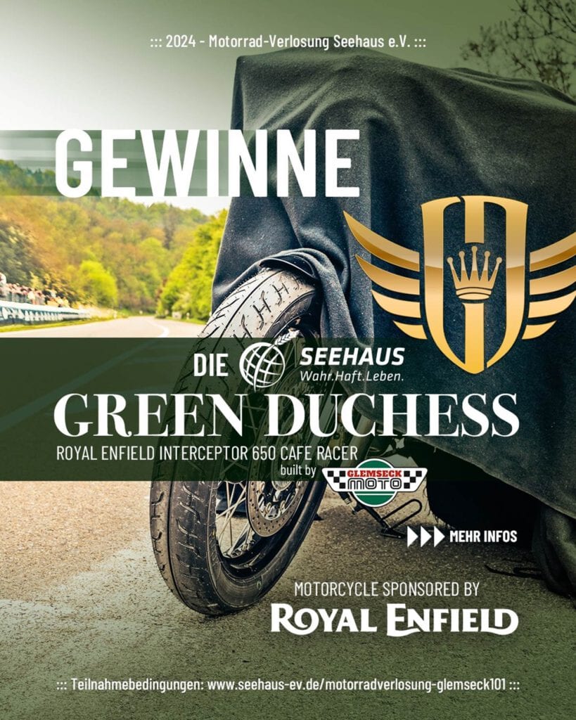 Gewinne ein Custom Bike zugunsten der Ausbildung straffälliger Jugendlicher. Royal Enfield Interceptor 650 | Cafe Racer Style | Glemseck 101