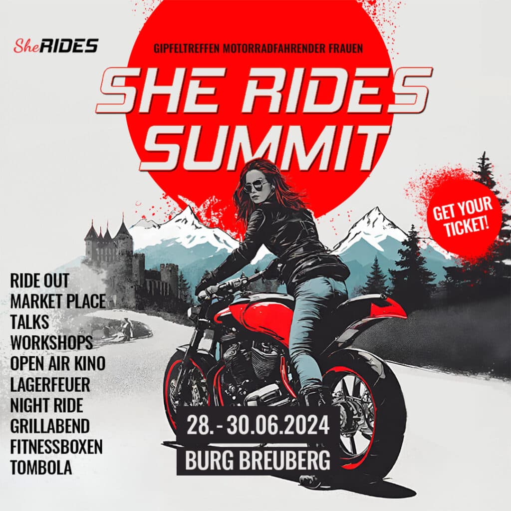 SHE RIDES Summit 2024. Das Gipfeltreffen motorradfahrender Frauen 4 SHE RIDES Summit 2024. Gipfeltreffen motorradfahrender Frauen. Burg Breuberg, Hessen. 28.-30. Juni 2024.