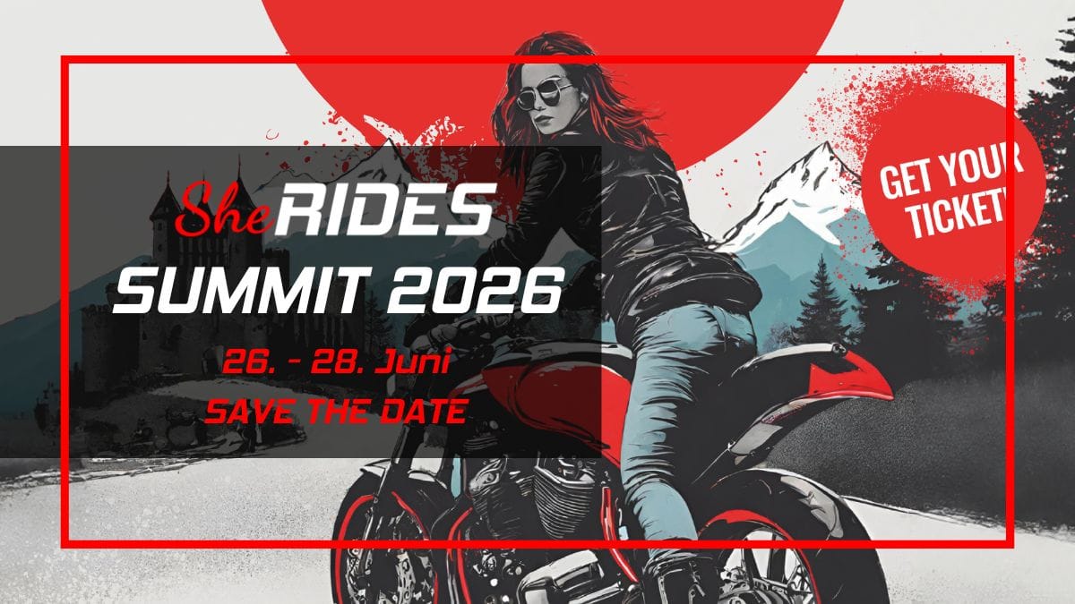 SHE RIDES Summit 2026, das Gipfeltreffen motorradfahrender Frauen steht. SAVE THE DATE | Bikerinnen | Festival | Mitten in Deutschland.