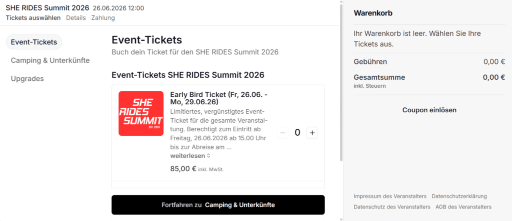 SHE RIDES Summit 2026 Tickets und Übernachtungen buchen