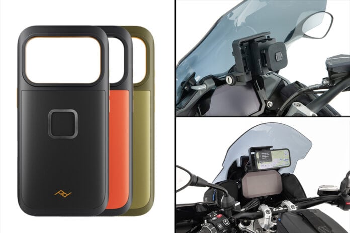 Motorrad mit montierter Wunderlich Peak Design USB-Ladebox & Halterung und Detailansicht, ©Wunderlich