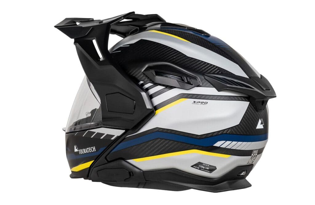 Touratech Aventuro Travel Carbon: Einzigartiger Hightech-Klapphelm mit Adventure-DNA 4 Touratech Aventuro Travel Carbon Rückansicht schräg
