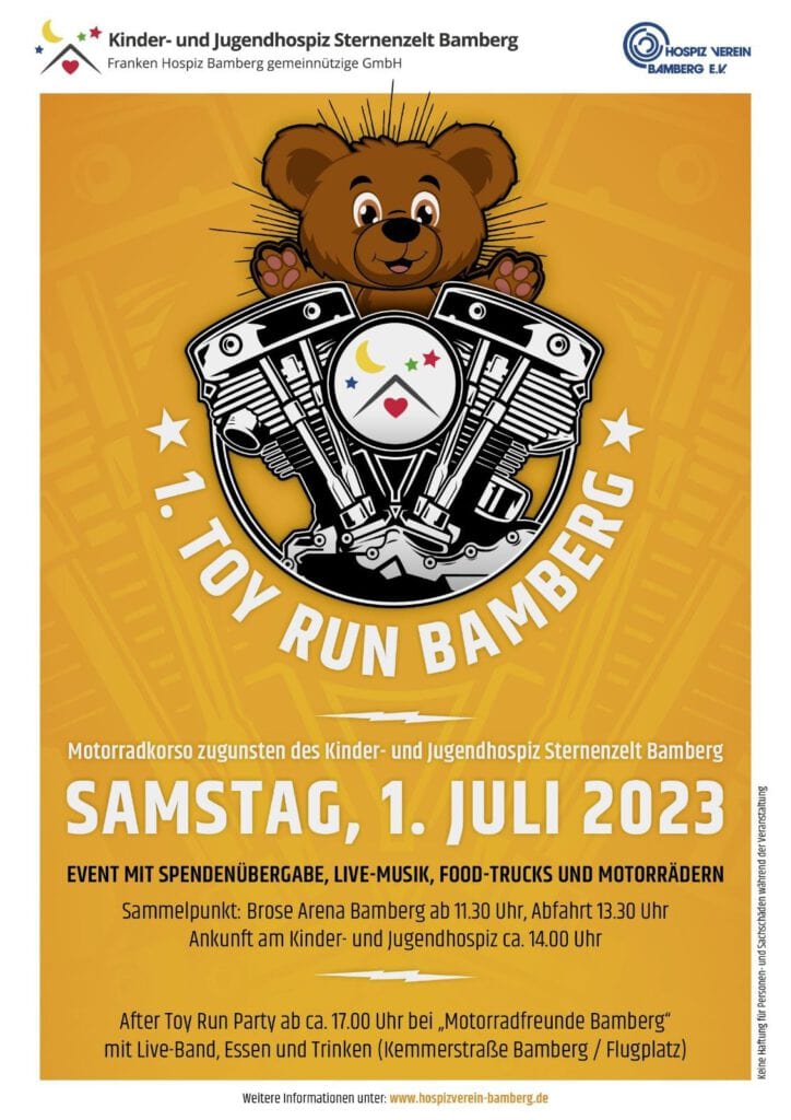 Am 1. Juli findet der erste Toy Run Bamberg zugunsten des neuen Kinder- und Jugendhospiz statt. Motorradkorso | Charity | Mehr zum Event